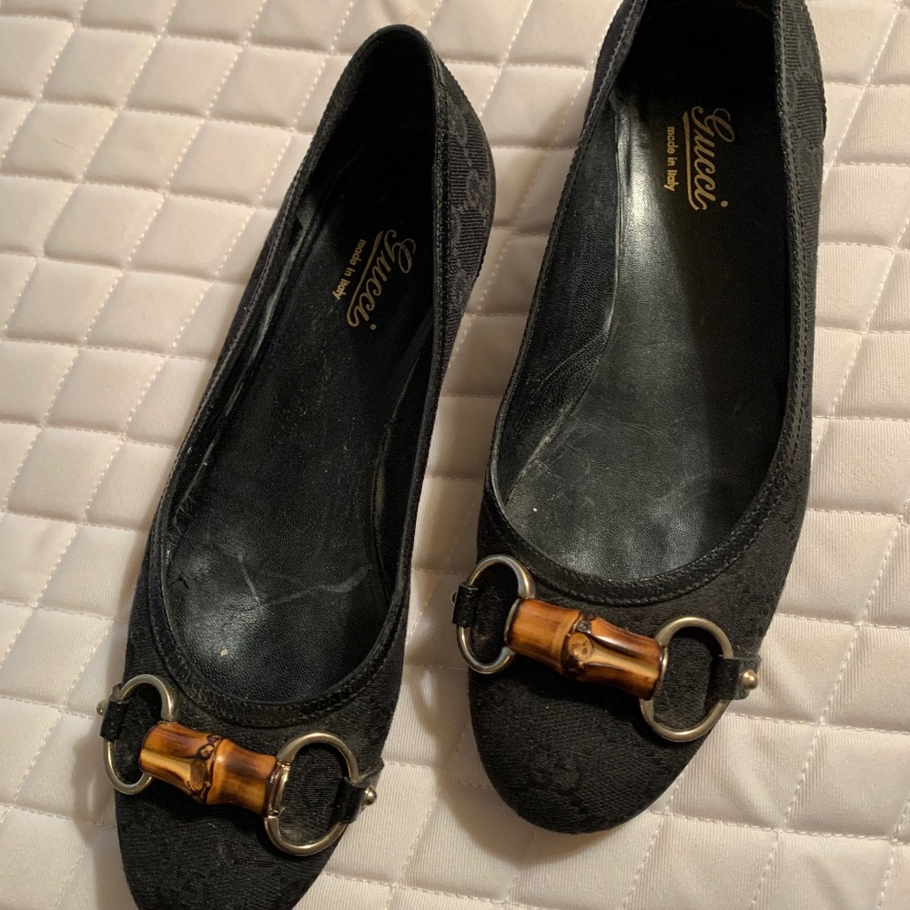 Gucci Black Fabric Ballet Flats